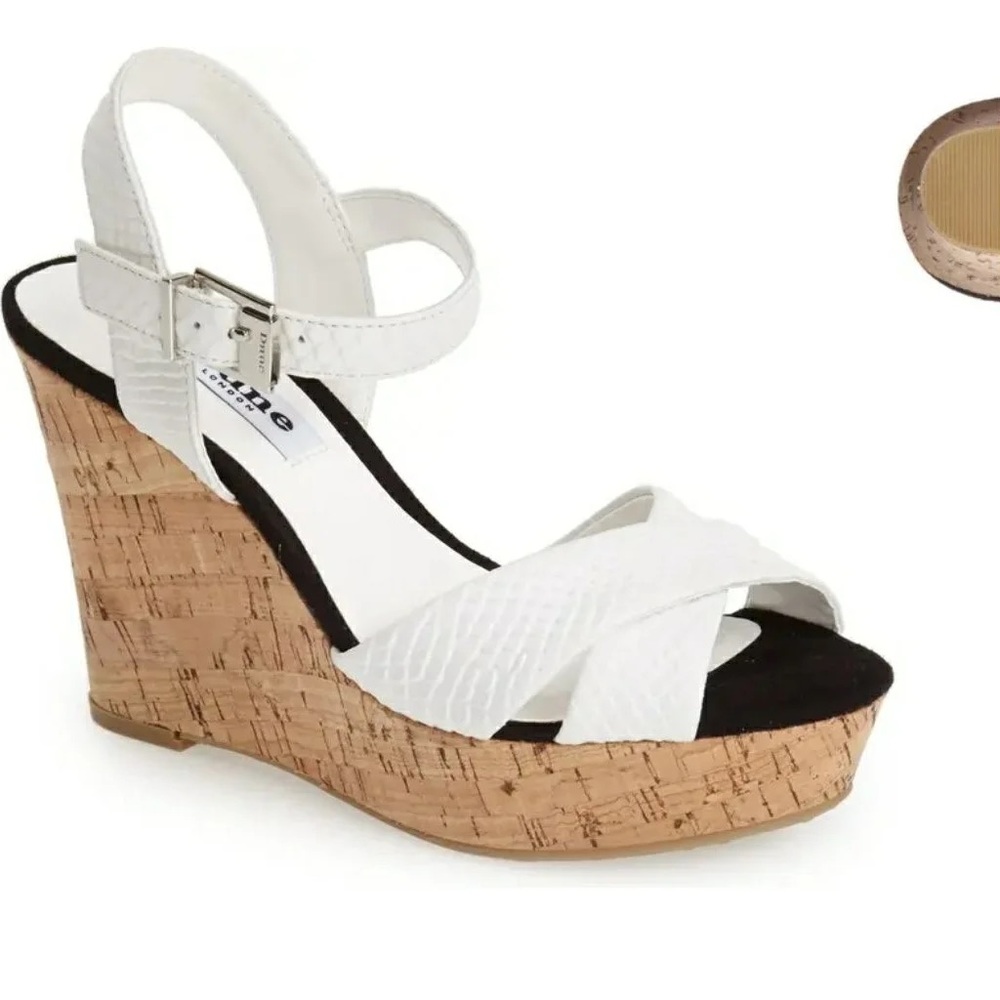 Dune London women’s white snakeskin cork wedges size 39 size 8